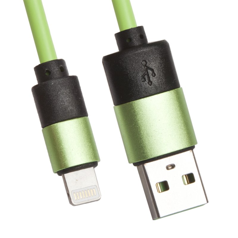 USB кабель "LP" для Lightning 8-pin круглый soft touch металлические разъемы (зеленый/европакет)