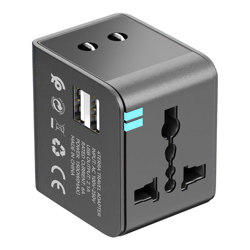 СЗУ адаптер для международных розеток Earldom ES-LC18 2xUSB, 2.1А (черный)
