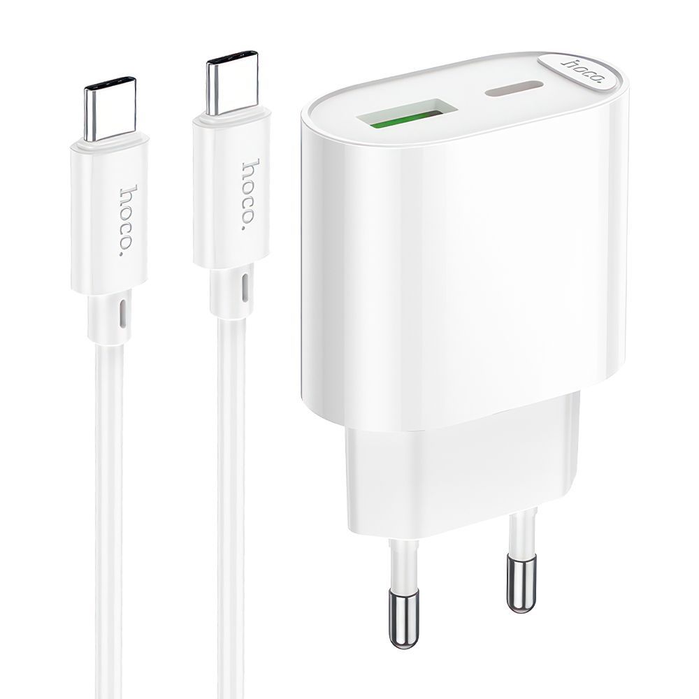 СЗУ HOCO C109A Fighter 1xUSB, 1xUSB-C, 3А, PD20W, QC3.0 + кабель Type-C, 1м (белый)