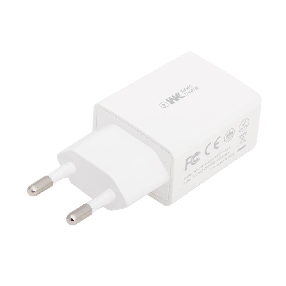 СЗУ WK Suda WP-U60i 2xUSB, 2.4А + кабель Lightning 8-pin, 1м (белый)