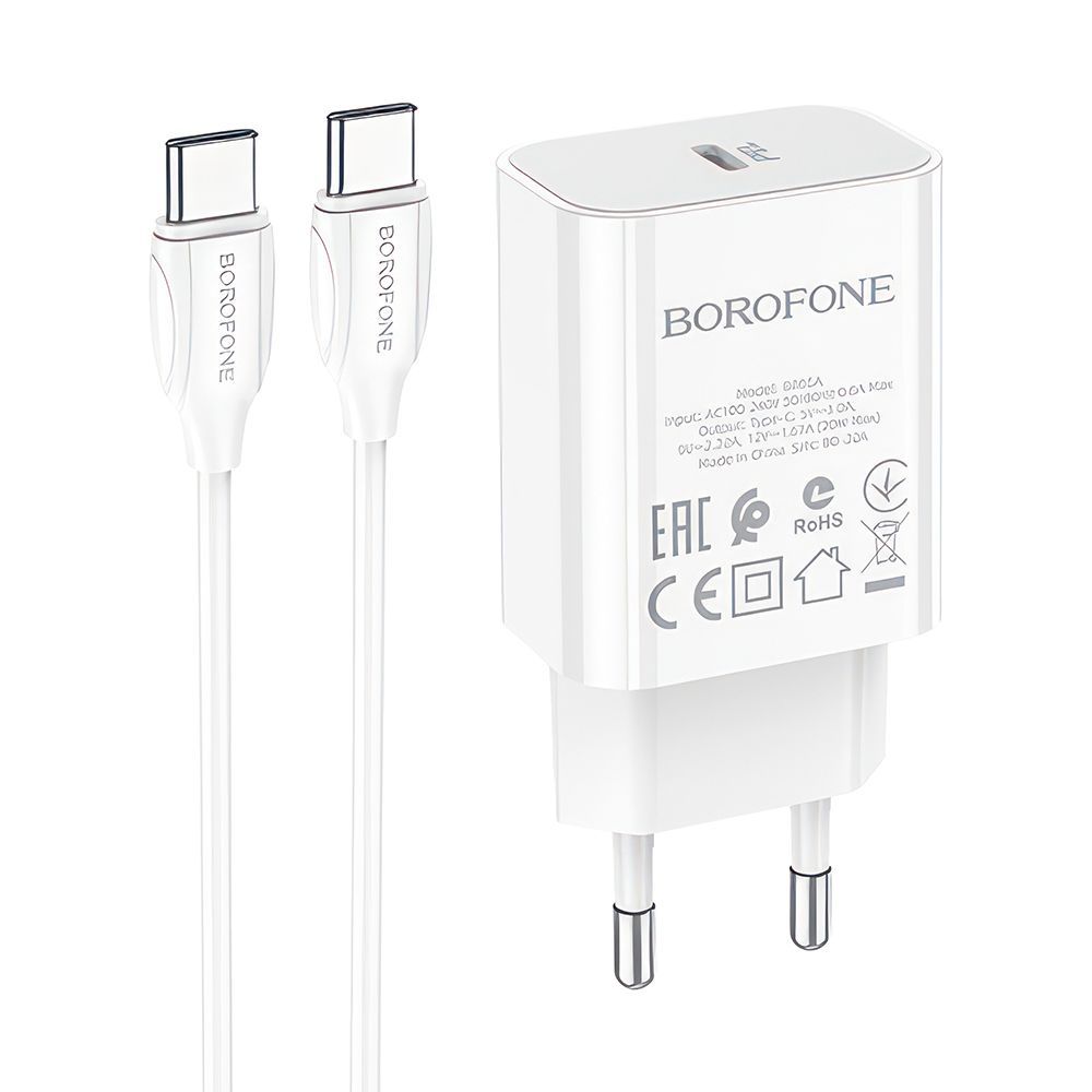 СЗУ BOROFONE BA65A 1xUSB-C, 3А, PD20W + кабель Type-C, 1м (белый)