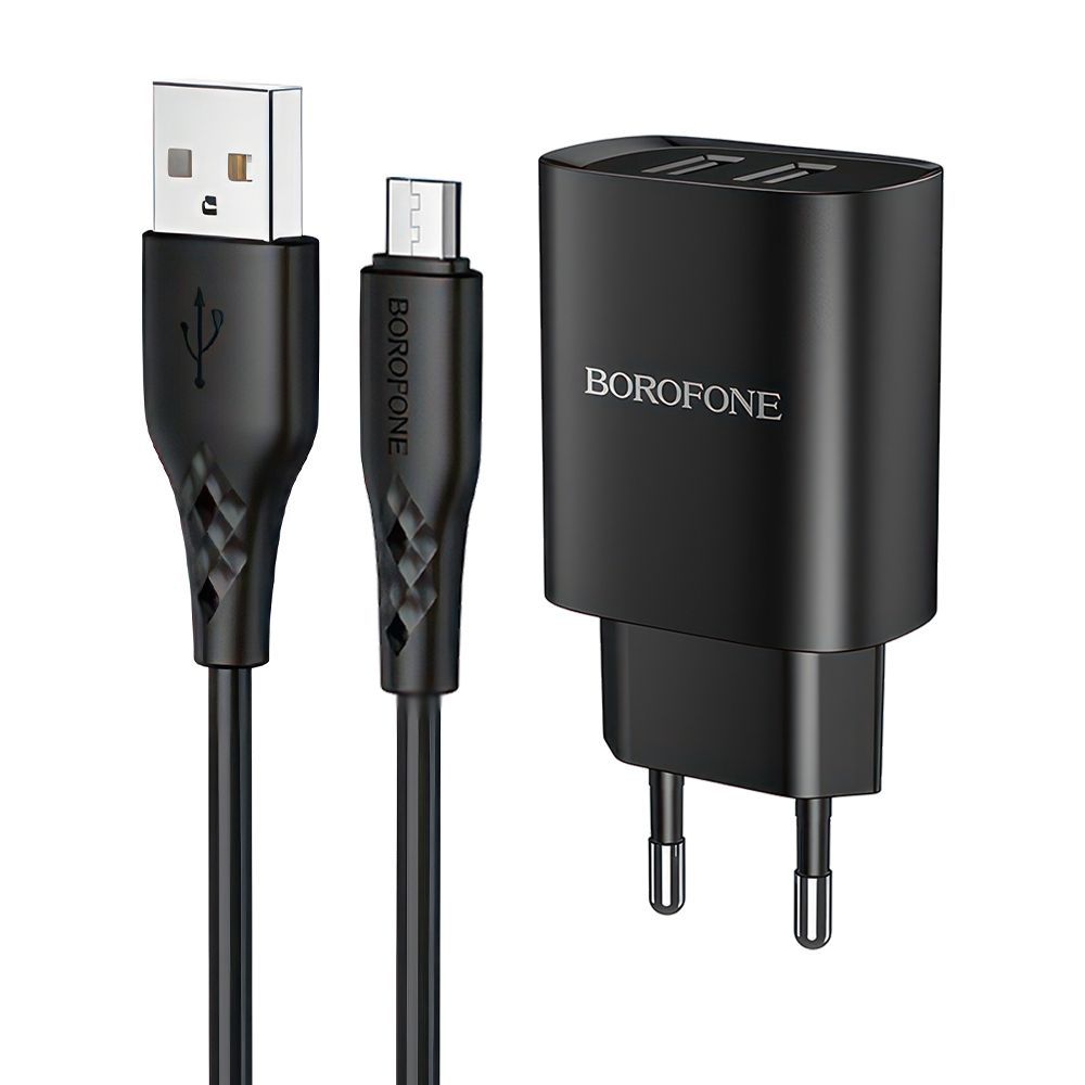 СЗУ BOROFONE BN2 Super Fast 2xUSB, 2.1А + кабель MicroUSB, 1м (черный)