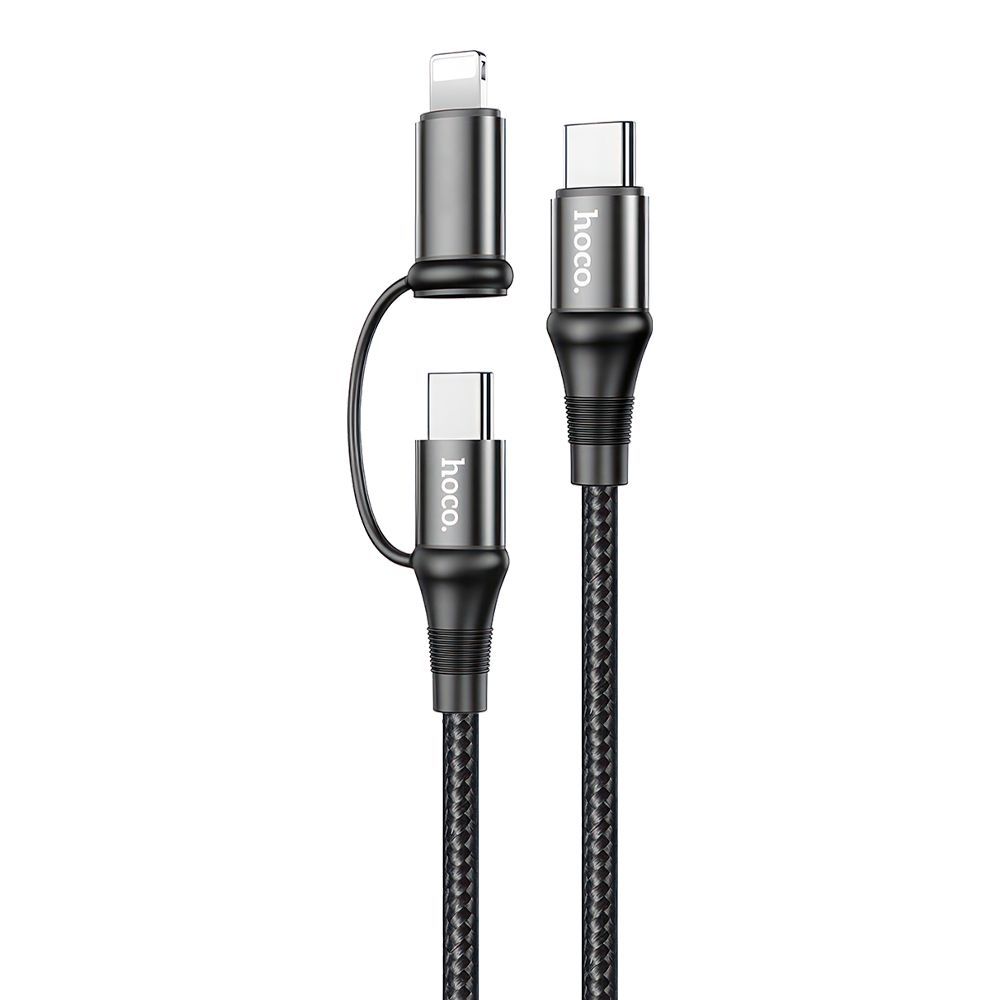 USB-C кабель HOCO X50 Exquisito Lightning 8-pin/Type-C, 3А, PD18W, 60W, 2в1, 1м, нейлон (черный)