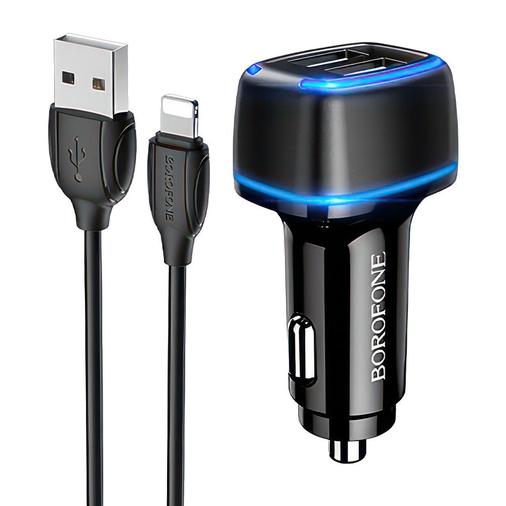 АЗУ BOROFONE BZ14 Max 2xUSB, 2.4A, LED + кабель Lightning 8-pin, 1м (черный)