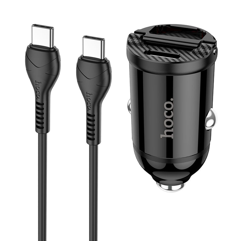 АЗУ HOCO NZ2 Link 1xUSB, 1xUSB-C, 4.8А, PD30W, QC3.0 + USB-C кабель Type-C, 1м (черный)