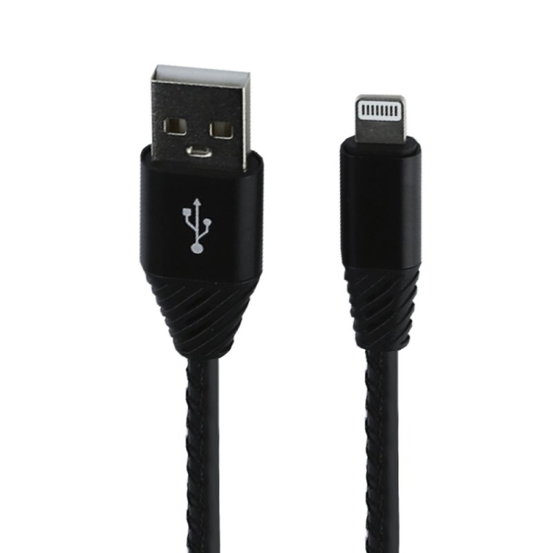 USB кабель "LP" для Lightning 8-pin Кожаная оплетка 1м. (черный/европакет)