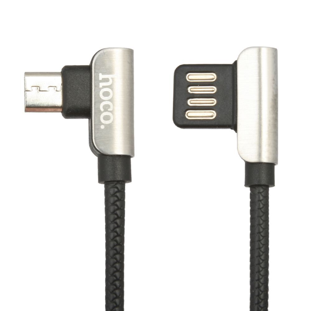 USB кабель HOCO U42 Exquisite Stee MicroUSB, 2.4А, угловой, 1.2м, TPE (черный)