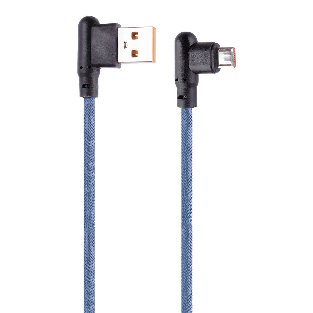 USB кабель "LP" Micro USB Г-коннектор оплетка леска (синий/блистер)