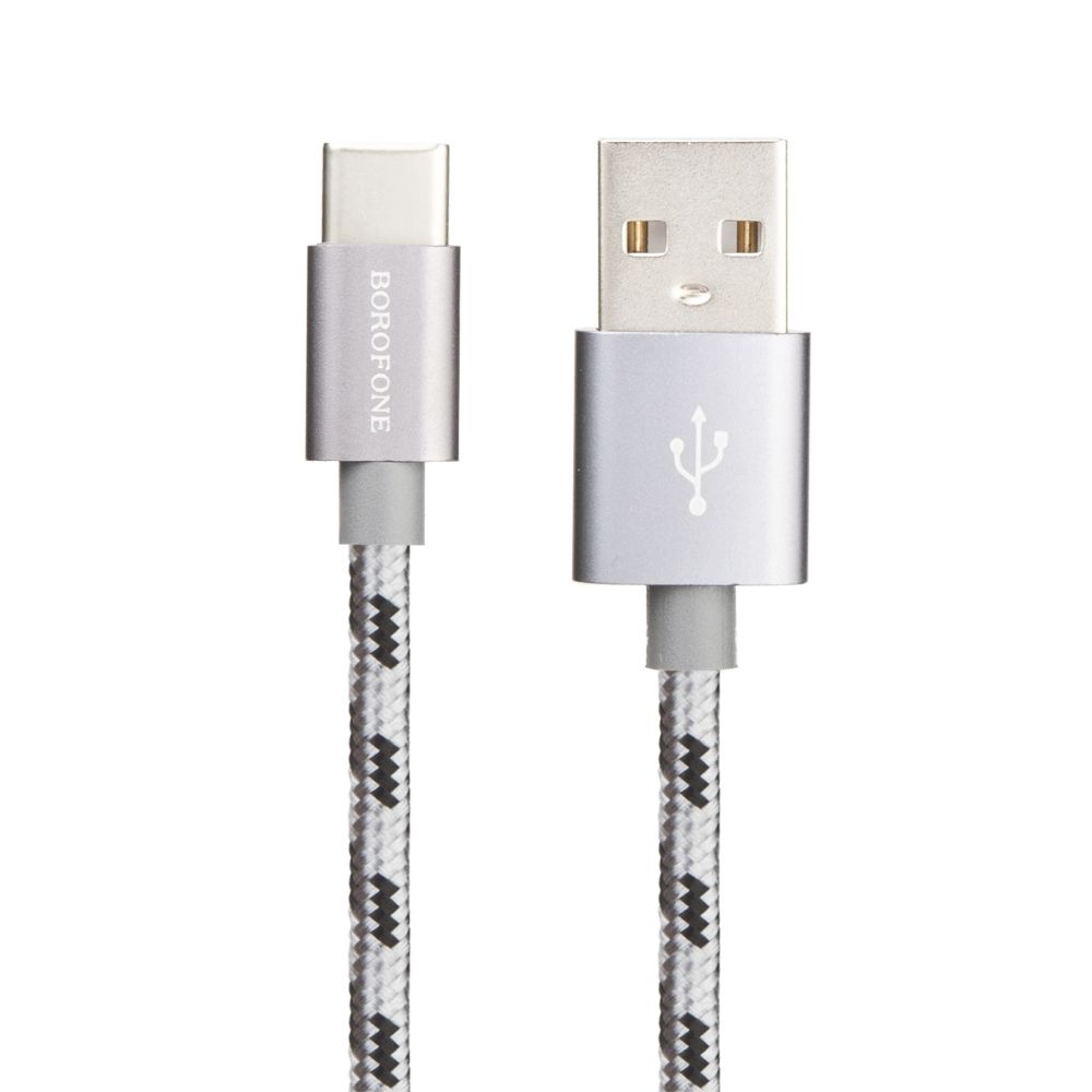 USB кабель BOROFONE BX24 Ring Current Type-C, 3А, 1м, нейлон (серый/черный)
