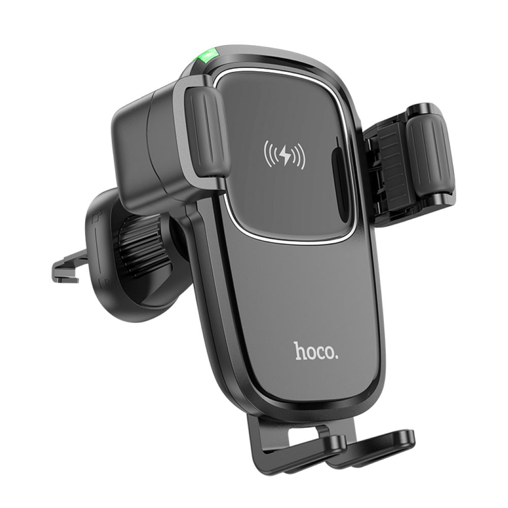 Держатель в авто с БЗУ HOCO HW1 Pro зажим, в воздуховод, 15W (черный)