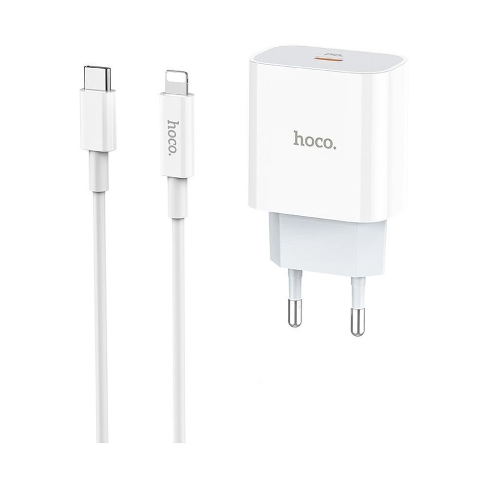 СЗУ HOCO C76A Plus Speed source 1xUSB-C, 3А, PD20W, QC3.0 + USB-C кабель Lightning 8-pin белый мятая