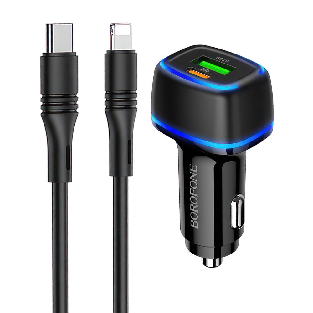 АЗУ BOROFONE BZ14A Mercury 1xUSB, 1xUSB-C, 3А, PD20W, QC3.0, LED + USB-C кабель Lightning 8-pin, 1м (черный)