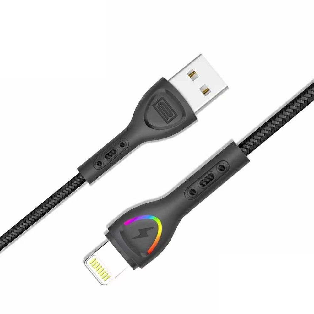 USB кабель Earldom EC-117I Lightning 8-pin, 3А, LED, 1м, нейлон (черный)