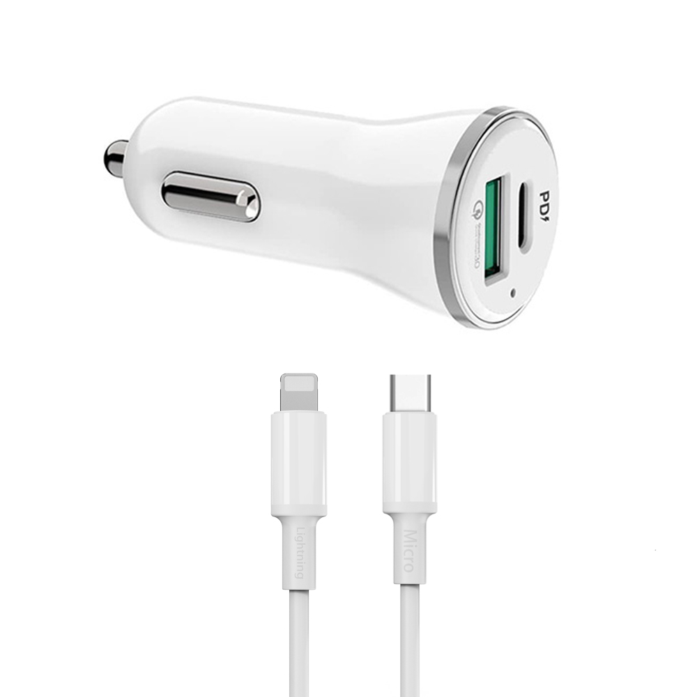 АЗУ Earldom ES-KC4I 1xUSB, 1xUSB-C, 3А, PD18W, QC3.0 + USB-C кабель Lightning 8-pin, 1м (белый)