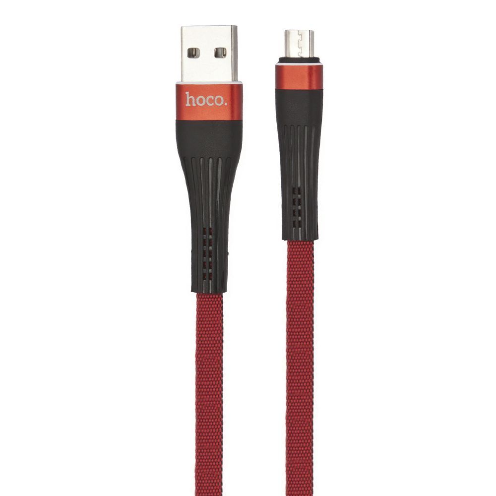USB кабель HOCO U39 Slender MicroUSB, 2.4А, 1.2м, нейлон (красный/черный)