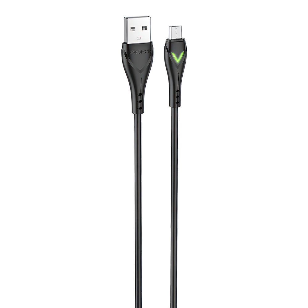 USB кабель BOROFONE BX65 Bright MicroUSB, 2.4А, LED, 1м, TPE (черный)
