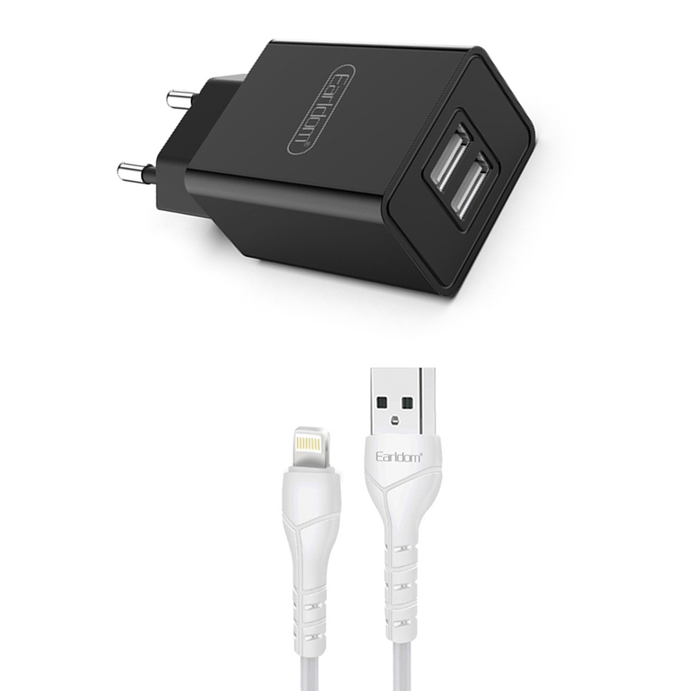 СЗУ Earldom ES-194I 2xUSB, 2.1А + кабель Lightning 8-pin, 1м (черный)