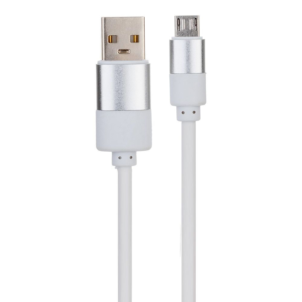 USB кабель Micro USB круглый soft touch металлические разъемы (белый/европакет)