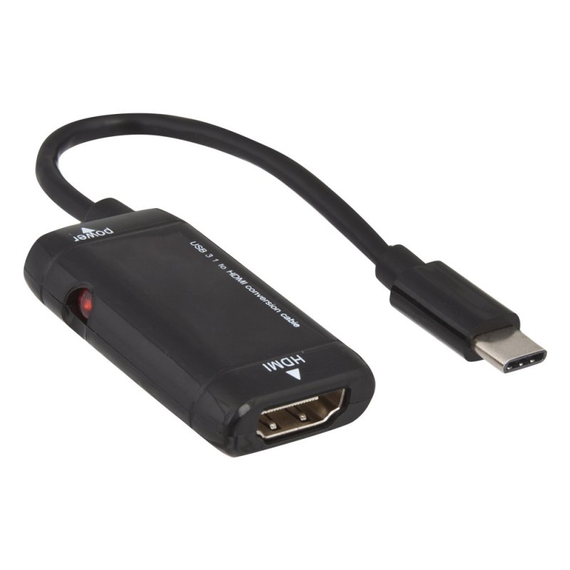 HDMI адаптер USB-C на HDMI, MicroUSB для питания, 0.12м (черный/коробка)