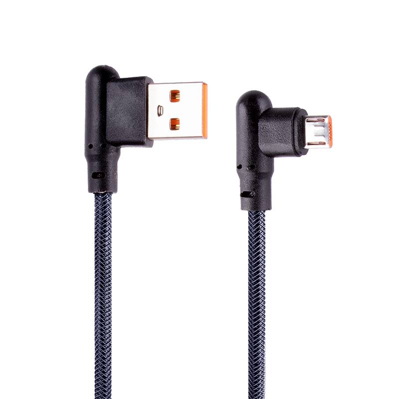 USB кабель "LP" Micro USB Г-коннектор оплетка леска (черный/блистер)