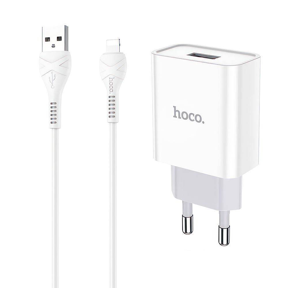 СЗУ HOCO C81A Asombroso 1xUSB, 2.1А + USB кабель Lightning 8-pin, 1м (белый)