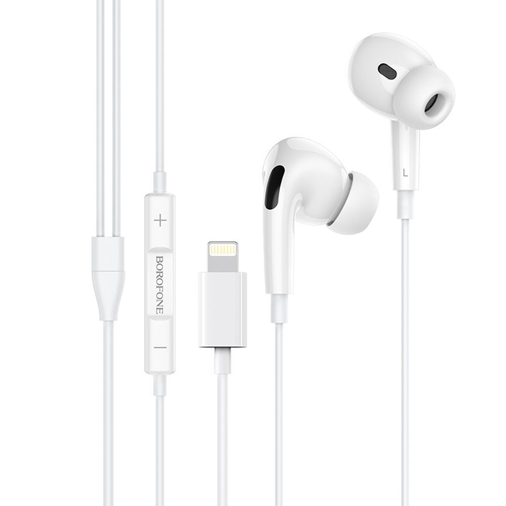 Гарнитура BOROFONE BM30 Pro Original BT 5.0, Lightning 8-pin, внутриканальная, громкость +/-, 1.2м (белый)