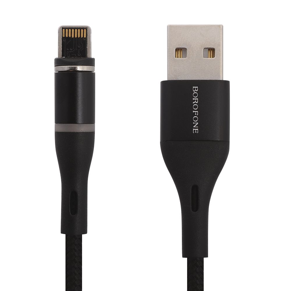 USB кабель BOROFONE BU16 Skill Lightning 8-pin, 2.4А, LED, магнитный, 1.2м, нейлон (черный)