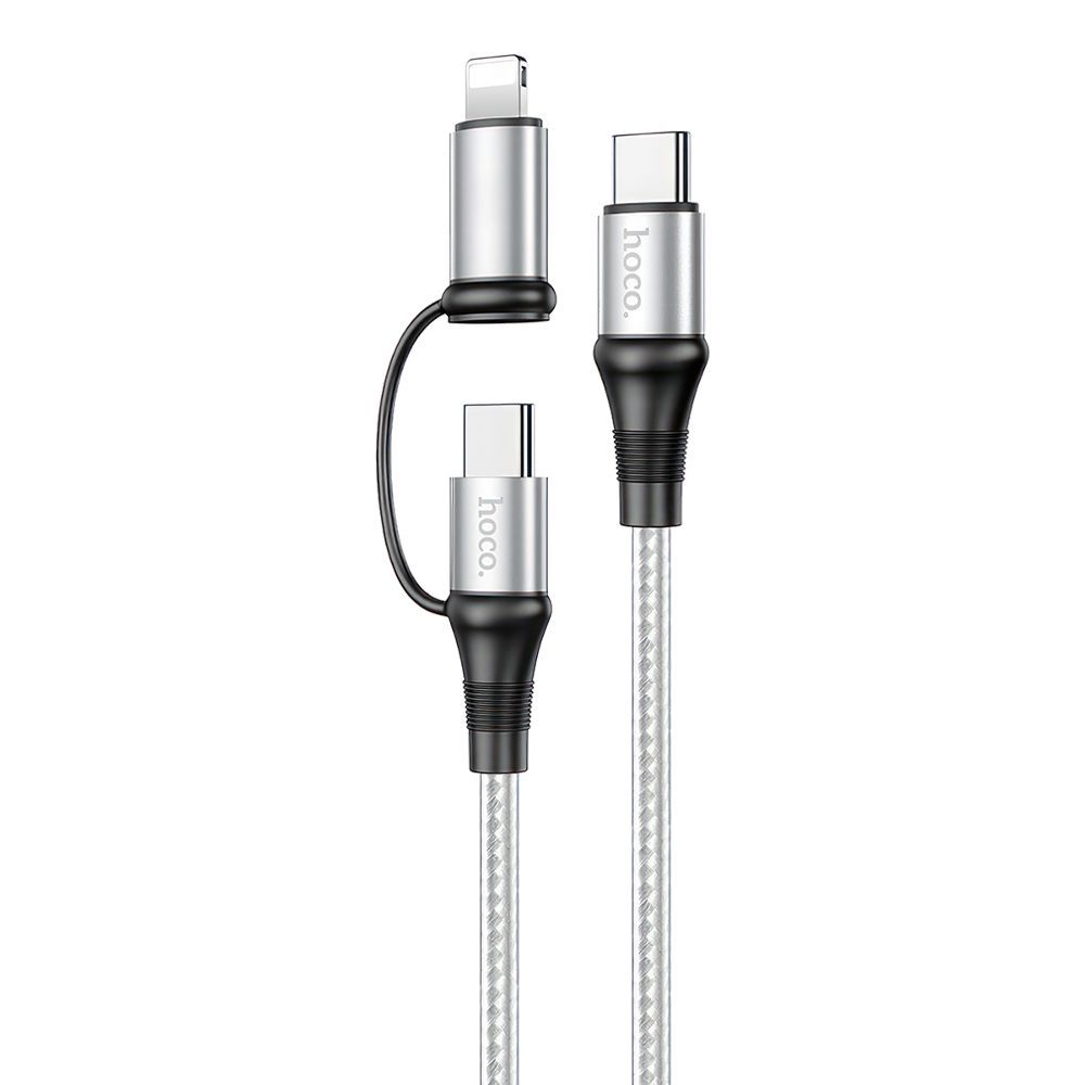 USB-C кабель HOCO X50 Exquisito Lightning 8-pin/Type-C, 3А, PD18W, 60W, 2в1, 1м, нейлон (серый)