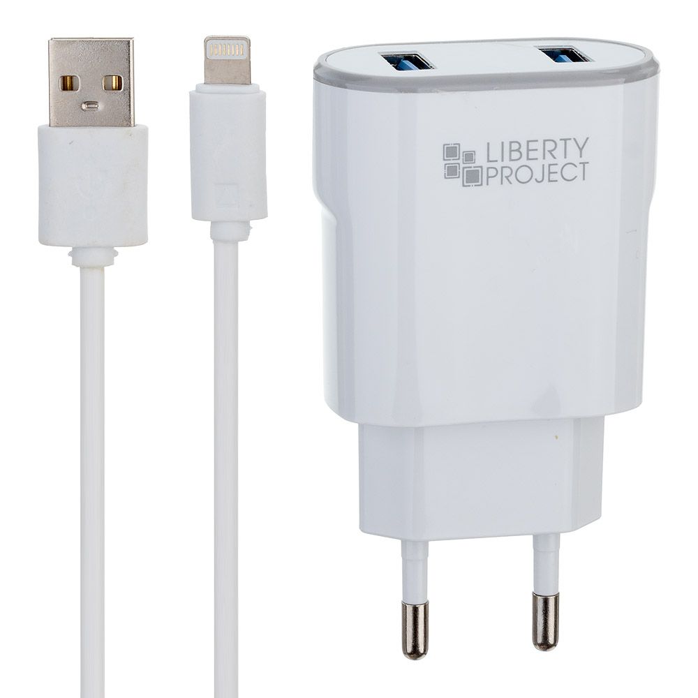 СЗУ "LP" с двумя выходами USB 2.4А + кабель Apple Lightning 8-pin "Classic Plus" (белое/коробка)