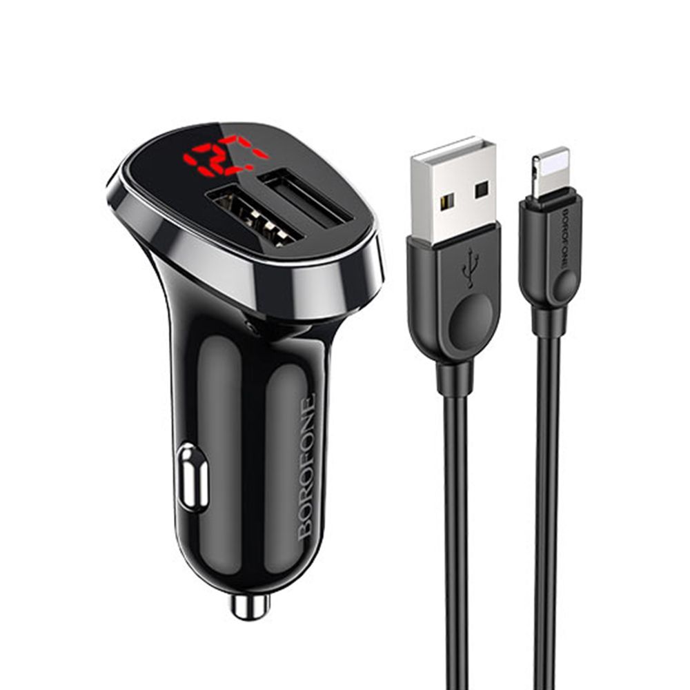 АЗУ BOROFONE BZ15 Auspicious 2xUSB, 2.4A, LED дисплей + кабель Lightning 8-pin (черный)