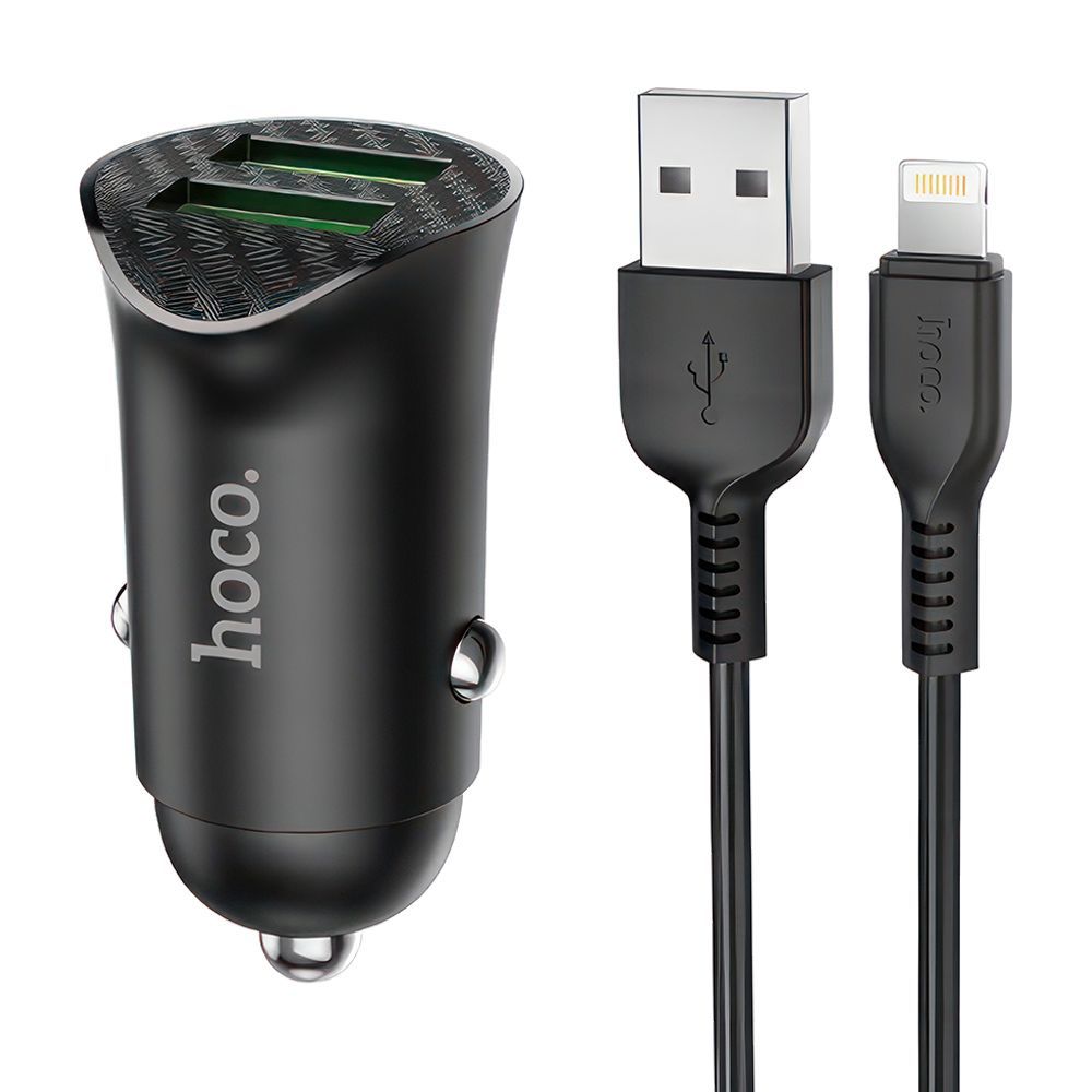 АЗУ HOCO Z39 Farsighted 2xUSB, 3А, 18W, QC3.0 + USB кабель Lightning 8-pin, 1м (черный)