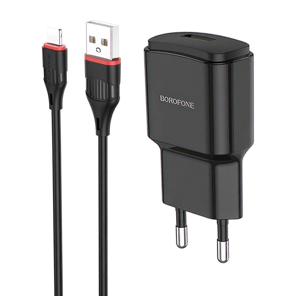 СЗУ BOROFONE BA48A Orion 1xUSB, 2.1А + кабель Lightning 8-pin, 1м (черный)