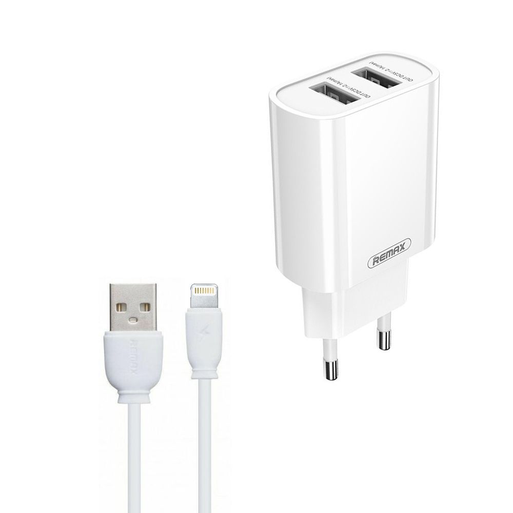 СЗУ REMAX RP-U35 2xUSB, 2.1А + кабель Lightning 8-pin, 1м (белый)