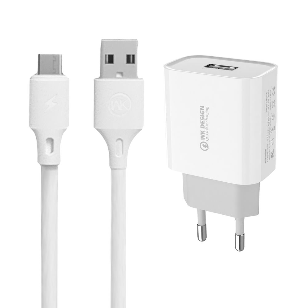 СЗУ WK Maxspeed WP-U57m 1xUSB, QC 3.0, 2.4А + кабель MicroUSB, 1м (белый)