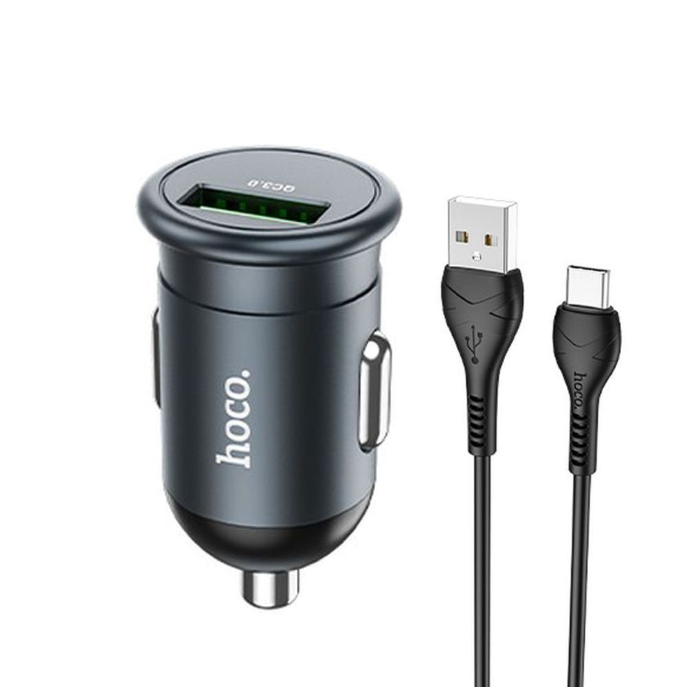 АЗУ HOCO Z43 Mighty 1xUSB, 3А, 18W, QC3.0 + USB кабель Type-C, 1м (серый)