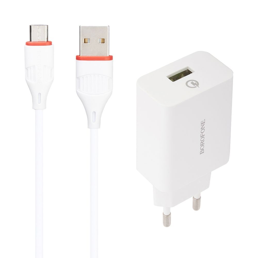 СЗУ BOROFONE BA21A Long Journey 1xUSB QC3.0, 18W, 3А + кабель MicroUSB, 1м (белый)