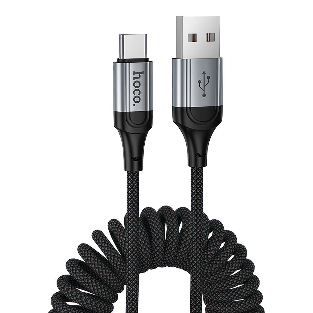USB кабель HOCO X121 Nuevo Type-C, 3A, пружина, 1.5м, нейлон (черный)