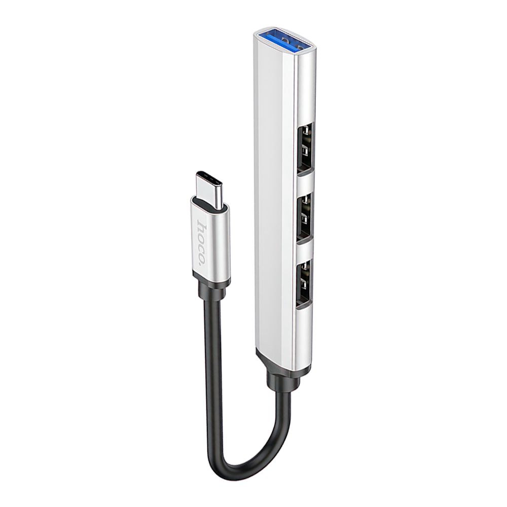 USB-C Хаб HOCO HB26 4 in 1 3хUSB 2.0 + 1xUSB 3.0 (серебро)