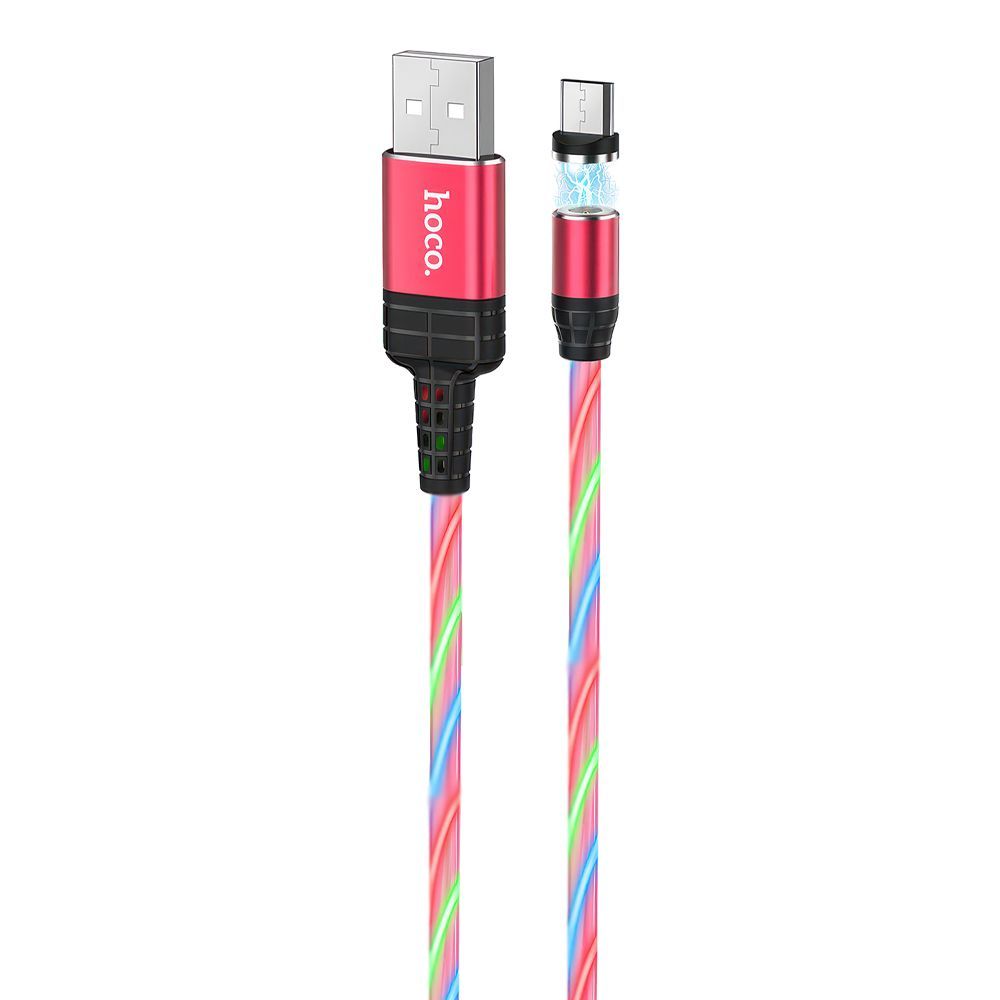 USB кабель HOCO U90 Ingenious Streamer MicroUSB, LED подсветка, магнитный, 1м, TPE (красный)