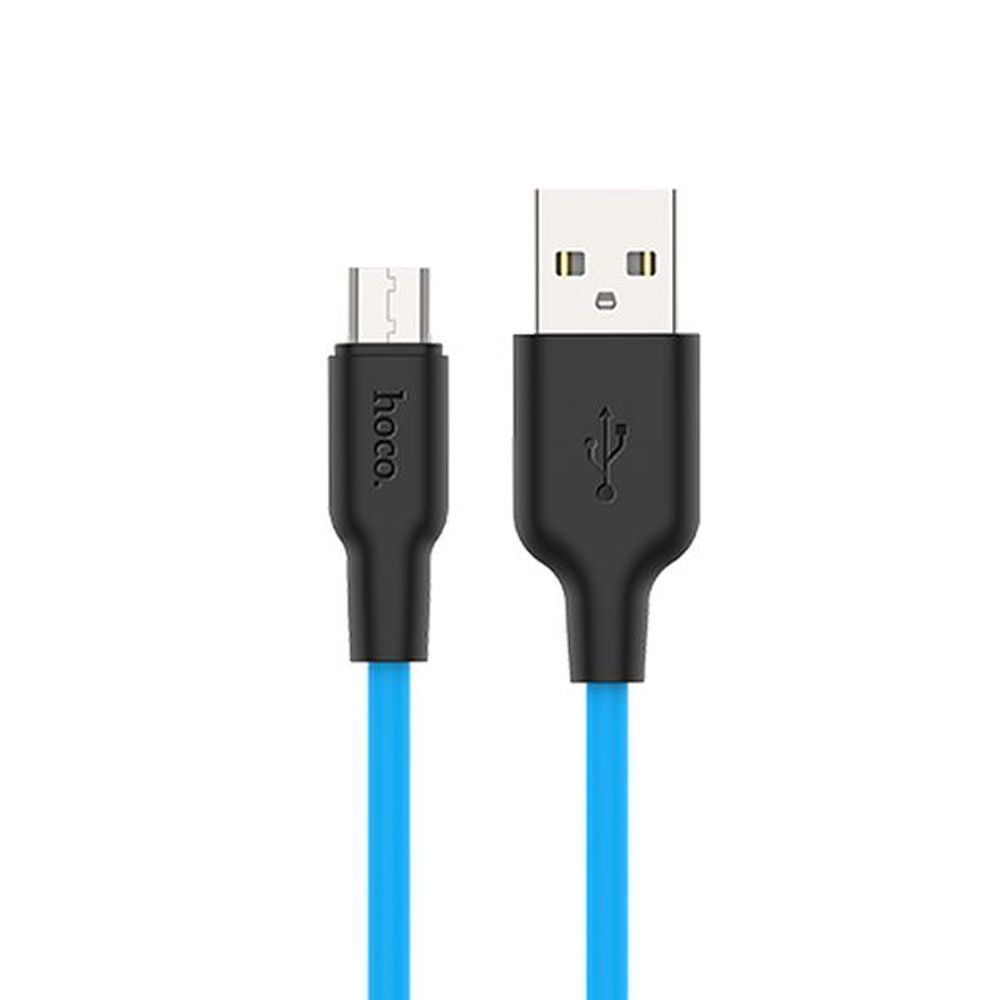 USB кабель HOCO X21 Plus Silicone MicroUSB, 2.4А, 1м, силикон (голубой/черный)