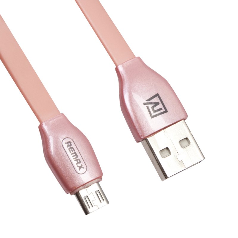 USB кабель "РЕМАКС" RC-035mi Laser MicroUSB, плоский, пластиковые разьемы, 1м, TPE (розовый)
