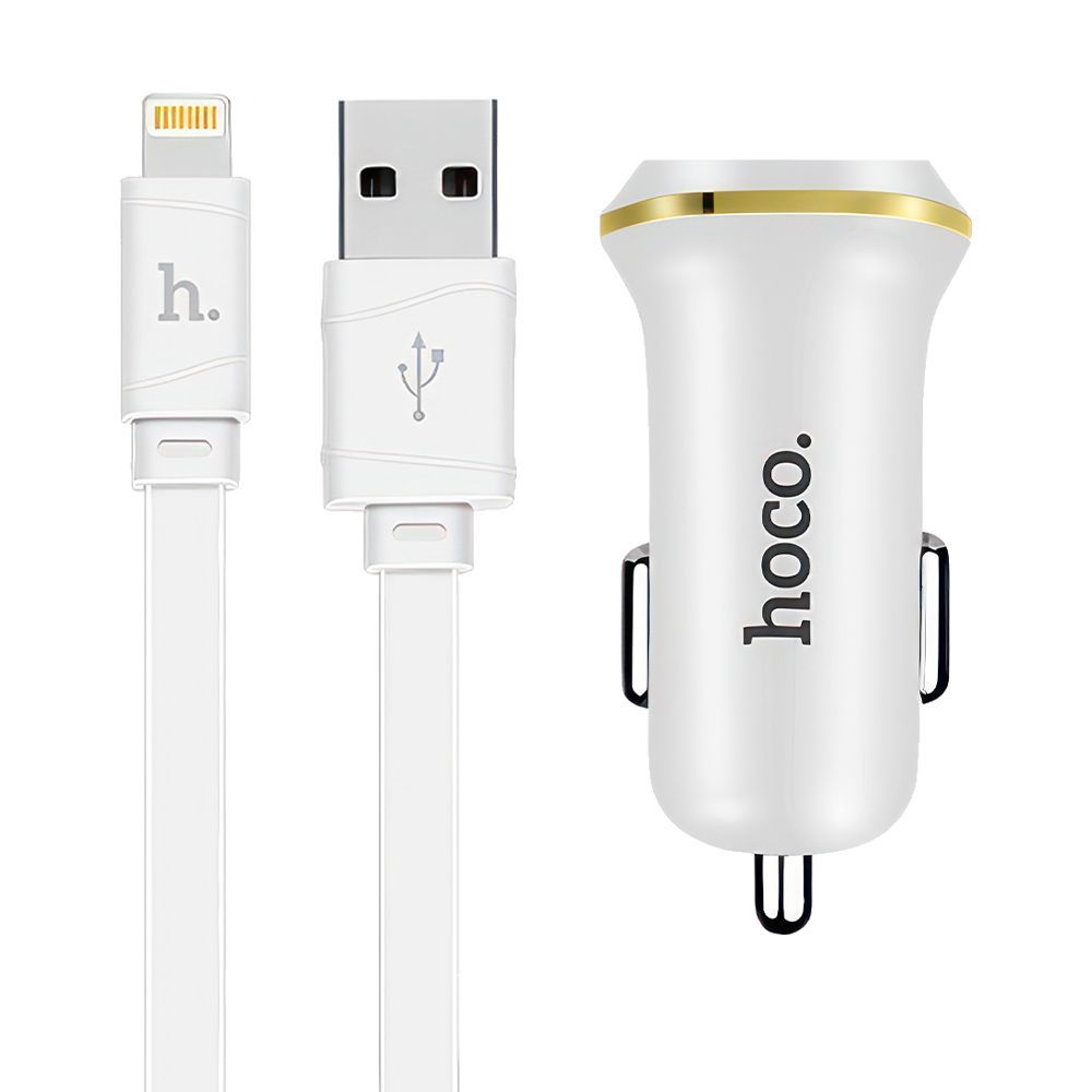 АЗУ HOCO Z1 2xUSB, 2.1А + USB кабель Lightning 8-pin, 1м (белый)