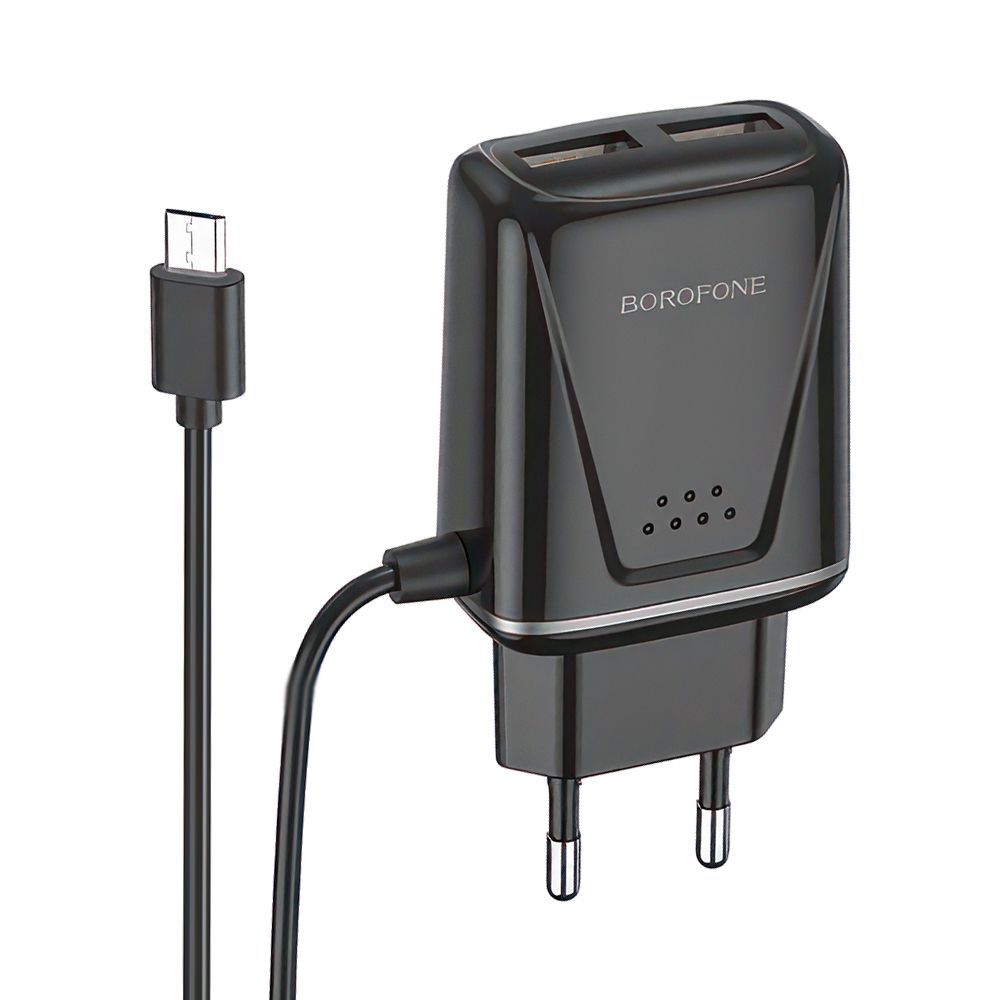 СЗУ BOROFONE BA50A Beneficence 2xUSB, 2.1А, интегрированный кабель MicroUSB, 1м (черный)