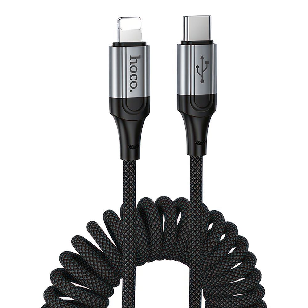 USB-C кабель HOCO X121 Nuevo Lightning 8-pin, PD27W, пружина, 1.5м, нейлон (черный)