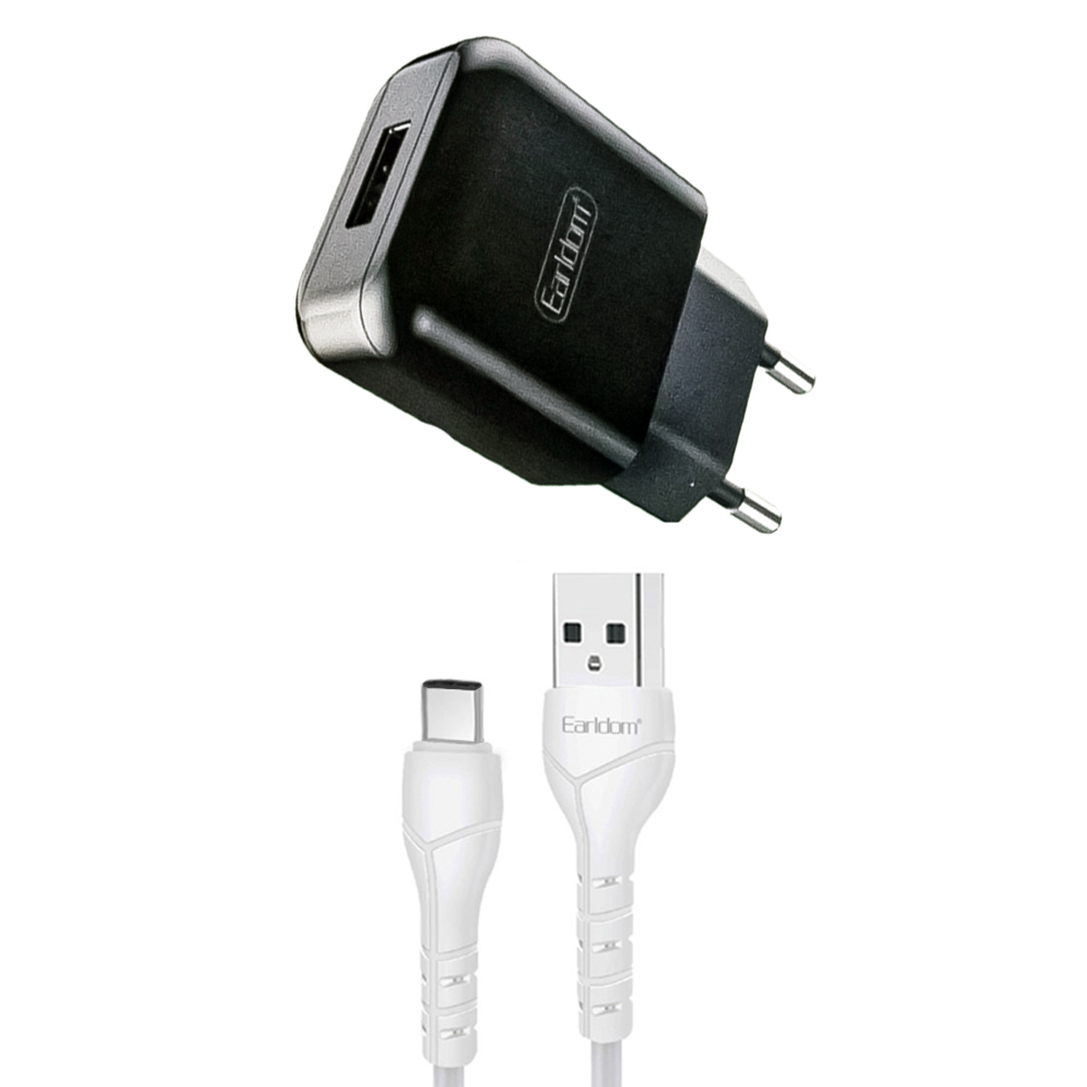 СЗУ Earldom ES-171C 1xUSB, 1А + кабель Type-C, 1м (черный)