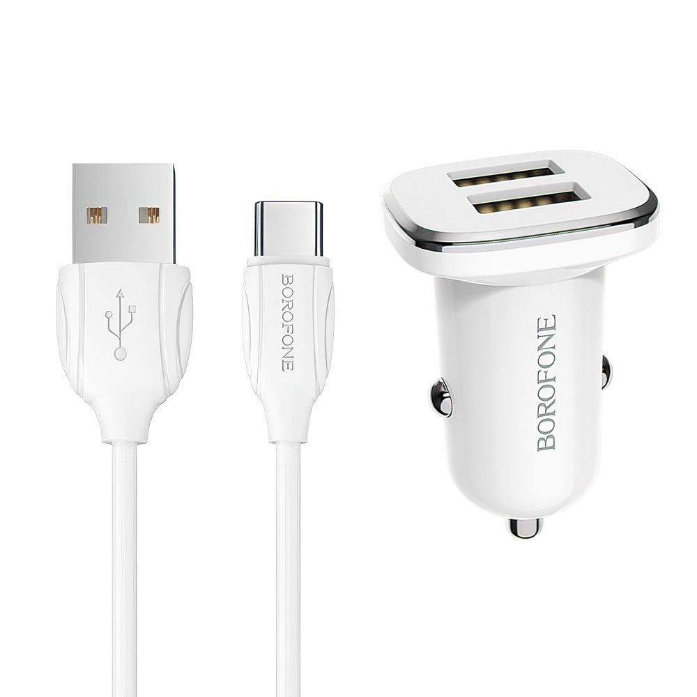 АЗУ BOROFONE BZ12 Lasting Power 2xUSB, 2.4A + кабель Type-C, 1м (белый)