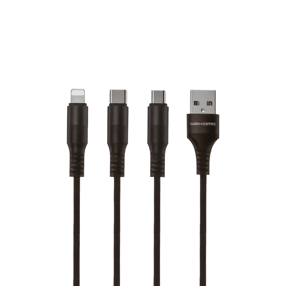 USB кабель WK WDC-125 Suji Lightning 8-pin/MicroUSB/Type-C, 3в1, 1.2м, TPE (черный)