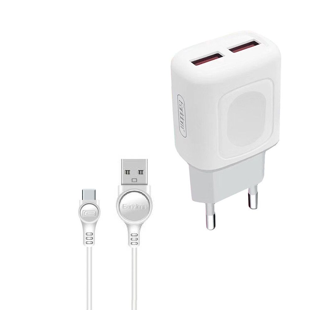 СЗУ Earldom ES-147C 2xUSB, 2.4А, + USB кабель Type-C, 1м (белый)