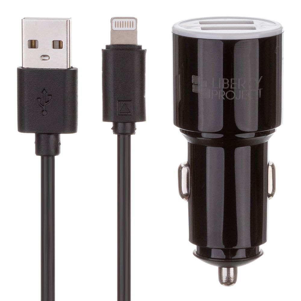 АЗУ "LP" с двумя USB выходами 2.1А + USB кабель Lightning 8-pin "Barrel Series" (черное/европакет)