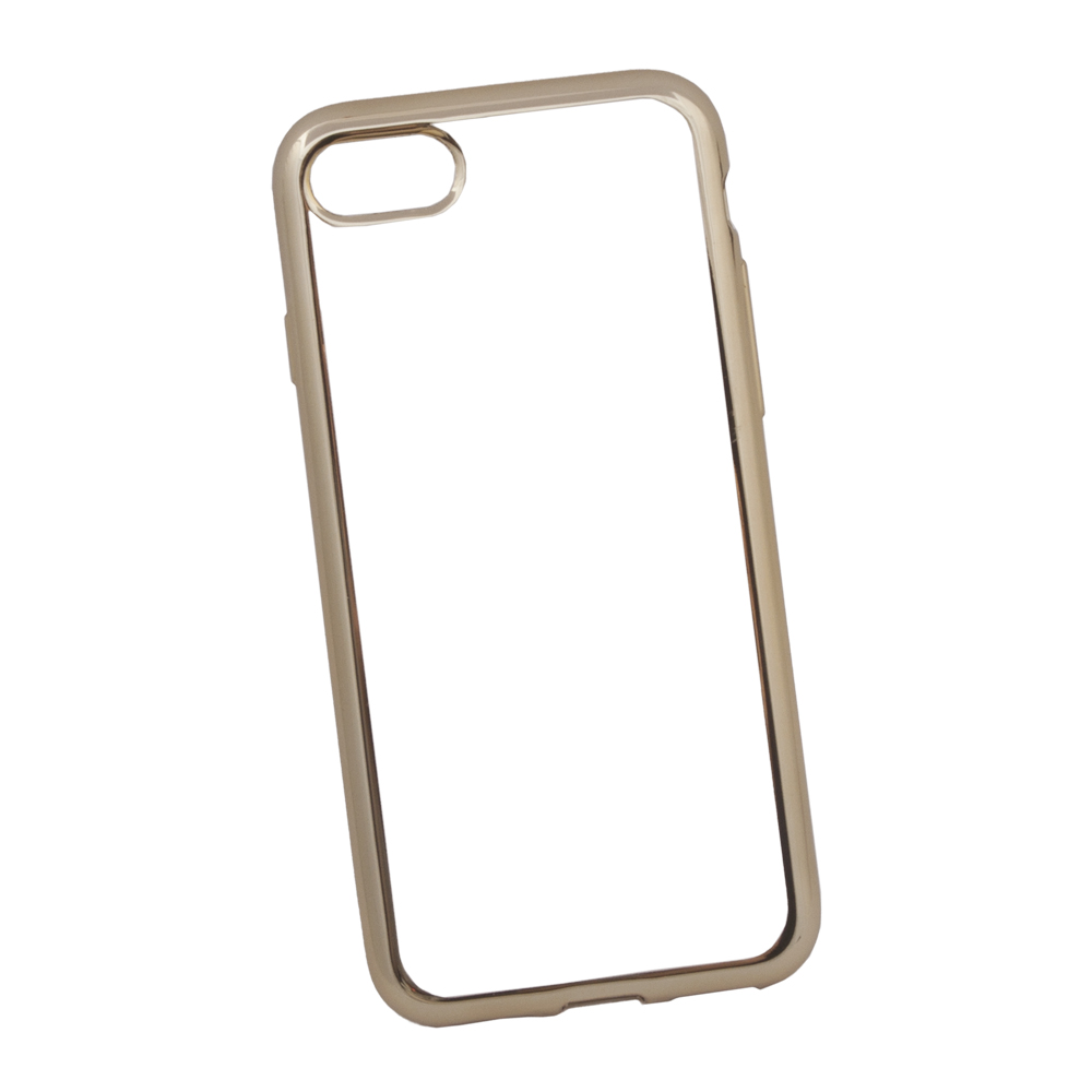 Силиконовый чехол "LP" для iPhone SE 2/8/7 TPU (прозрачный с золотой хром рамкой) коробка